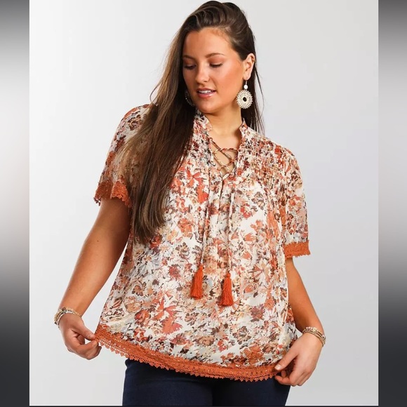 Buckle‎ Miss Me Chiffon Top Orange Women’s Size M - Picture 1 of 10